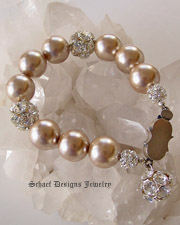 Vintage Champagne pearl & vintage rhinestone ball bracelet  | Online upscale artisan handcrafted jewelry boutique | Schaef Designs Vintage Brooch Jewelry | San Diego, CA 