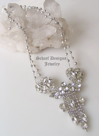 Vintage Antique Weiss rhinestone brooch & freshwater pearl necklace  | Online upscale artisan handcrafted jewelry boutique | Schaef Designs Vintage Brooch Jewelry | San Diego, CA