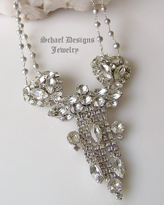 Vintage Antique Weiss rhinestone brooch & freshwater pearl necklace  | Online upscale artisan handcrafted jewelry boutique | Schaef Designs Vintage Brooch Jewelry | San Diego, CA