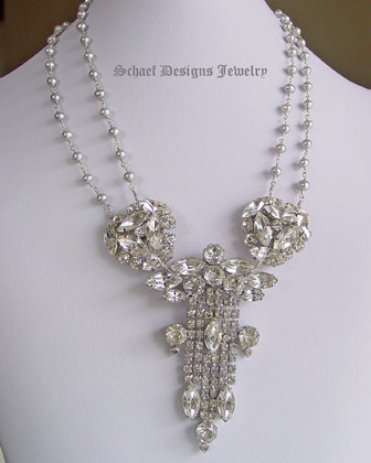 Vintage Antique Weiss rhinestone brooch & freshwater pearl necklace  | Online upscale artisan handcrafted jewelry boutique | Schaef Designs Vintage Brooch Jewelry | San Diego, CA