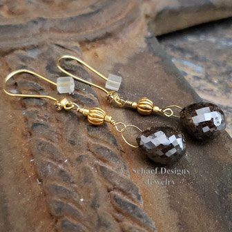 Schaef Designs Large Chocolate Brown Diamond Briolette & 22kt Solid Gold Dangle Earrings| Arizona