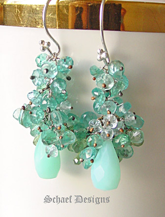 Seafoam Blue Peruvian Opal briolettes, Shaded Apatite, and Aquamarines Gracefully Dangle from Sterling Silver French Wire Earrings | Sterling Silver | Luxe Gemstone Dangle Earrings