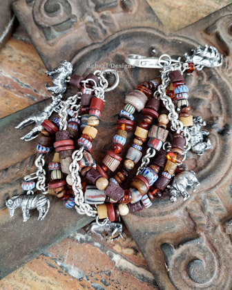 Vintage Susan Cumming SMALL African Animal & Trade Bead 5 Strand Charm Bracelet | Arizona