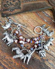 Susan Cummings African animal trade bead charm bracelet | Arizona