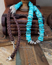 Schaef Designs Southwestern Blue Turquoise & Brown Deerskin Long Necklace | Arizona
