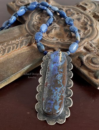 Schaef Designs TALL Boulder Opal in Stamped Sterling Silver Pendant | Arizona 