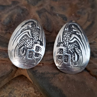 Zuni artist signed TJ pueblo & corn story teller earrings | Schaef Designs | Arizona  