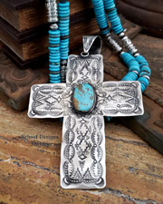 Artist signed VJP Vincent Platero hand Stamped Silver large cross Pendant | Schaef Designs | Arizona