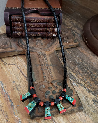 Lignite Coral Turquoise Depression Era Tab Necklace | Arizona 