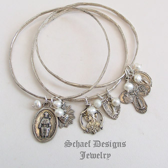 Schaef Designs Sterling Silver Bangle Bracelets with Milagro Charms & white pearls | Arizona 