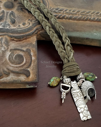 Schaef Designs Olive Leather & Sterling Silver Token Necklace | Arizona 