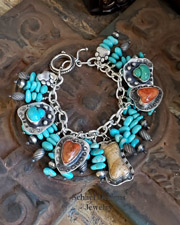 Schaef Designs Apple Coral, Turquoise, & Sterling Silver Charm Bracelet | Pet Lovers Jewelry | All Rights Reserved Schaef Designs Copyright | Schaef Designs artisan handcrafted Jewelry | New Mexico 