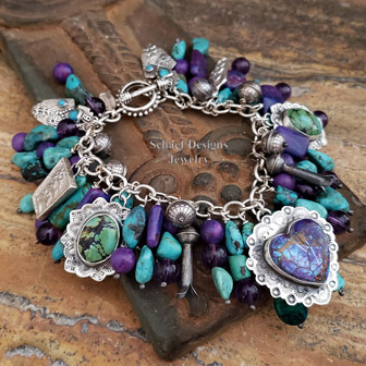 Schaef Designs Purple Turquoise Heart Amethyst Turquoise & Sterling Silver Southwestern Charm Bracelet | Arizona 