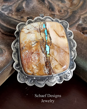  Schaef Designs Ribbon Turquoise & Stamped Silver Pendant | Arizona