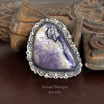 Schaef Designs Purple Tiffany Stone & Stamped Sterling Silver Pendant | Arizona 