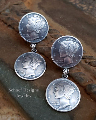 Old coin jewelry, mercury dime post earrings  | Arizona