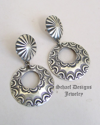 Vince Platero hand stamped sterling silver flat hoop post earrings | Schaef Designs | Arizona
