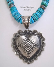 Artist signed VJP Vincent Platero hand Stamped Silver large heart Pendant  | Schaef Designs | Arizona