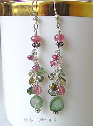 Schaef Designs Watermelon tourmaline slices with shaded tourmaline rondelles & heart shaped briolettes  on sterling silver  | New Mexico 