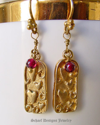  Schaef Designs Garnets & 22kt gold vermeil Hearts Dangle Earrings | New Mexico   