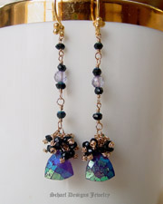 Schaef Designs Deep purple mystic amethyst and black spinel on 22kt gold vermeil dangle earrings | Arizona