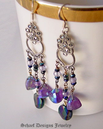 Exquisite Marcasite Chandeliers are the basis for these gorgeous earrings of mystic amethyts black onyx & spinel and sterling silver | Schaef Designs Gemstone Jewelry | New Mexico  