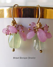 Schaef Designs Prehnite, Pink Sapphire, & 22kt Gold Vermeil earrings | New Mexico 