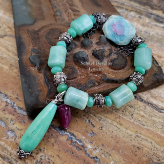 Schaef Designs Amethysts, pearls and bronze chain artisan handcrafted earrings | Arizona 