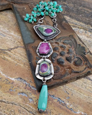 Schaef Designs Chrysoprase, Ruby & Sterling Silver Pendant & Chain Necklace | New Mexico