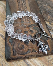 
Clear Crystal Nugget & Sterling Silver Bracelet with Fleur de Lis Charm | Schaef Designs  | Arizona