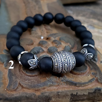 Schaef Designs Matte Black Agate Marcasite Antler & Striped Beads Stacking Bracelets | New Mexico