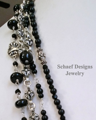 Schaef Designs Black Onyx, White fresh water pearl & sterling silver layering Necklace Set | New Mexico 