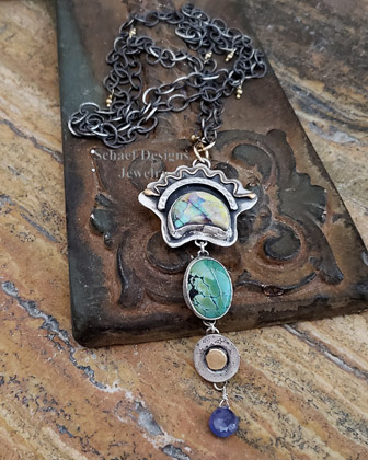  Schaef Designs Smoky & Blue Topaz gemstone cross pendant on smoky topaz chain Necklace | New Mexico