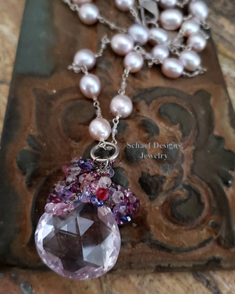 Schaef Designs  50 Carat Pink Amethyst Garnet Spinel Quartz & Pearl Necklace | Arizona 