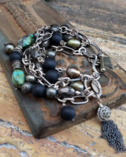 Schaef Designs Pyrite Turquoise Black Onyx Figaro Chain Multi Strand Bracelet | Arizona