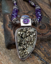 Schaef Designs Pyrite, Amethyst, and Sterling Silver Necklace with Pyritized Drusy, Chalcedony, & Amethyst Pendant | Arizona