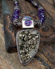 Schaef Designs Pyrite, Amethyst, and Sterling Silver Necklace with Pyritized Drusy, Chalcedony, & Amethyst Pendant | Arizona
