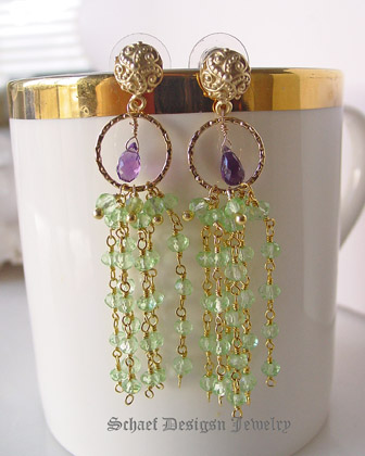 Schaef Designs Peridot, Amethyst & Gold Vermeil artisan handcrafted gemstone dangle earrings | New Mexico 