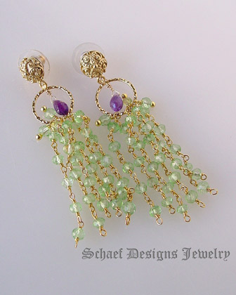 Schaef Designs Peridot, Amethyst & Gold Vermeil artisan handcrafted gemstone dangle earrings | New Mexico 