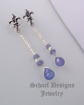 Schaef Designs Prasiolite, tanzanite, seed pearl & sterling silver gemstone earrings | New Mexico