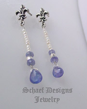 Schaef Designs tanzanite, seed pearl & sterling silver  fleur de lis earrings | New Mexico 