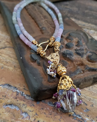 Schaef Designs Sapphire, Prasiolite, Freshwater pearl & gold vermeil necklace | Arizona