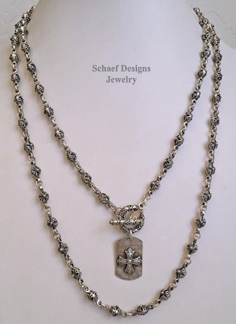 Schaef Designs silver rosette chain & sterling silver dog tag cross pendant | New Mexico 