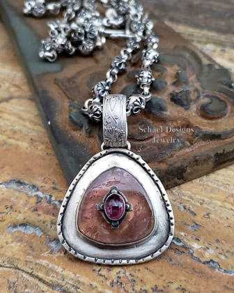 Schaef Designs Large Watermelon Tourmaline Slice Stacked Gemstone & Sterling Silver Pendant | Arizona 
