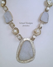 Schaef Designs White Crystal Druzy, Freshwater Pearl & Sterling Silver Necklace | New Mexico