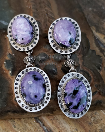 Schaef Designs Charorite & Sterling Silver POST Dangle Earrings | Arizona 