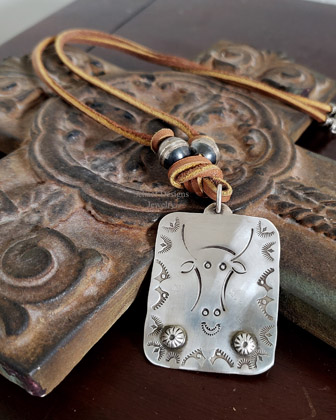 Schaef Designs Large Dog Tag Pendant on Leather Necklace | Arizona