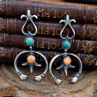  Eva Lindberg Orange Spiny Oyster Turquoise & Sterling Silver Naja POST Earrings | Schaef Designs | Arizona 