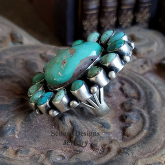 B Johnson green carico lake turquoise & sterling silver cluster ring size 8 | Schaef Designs |  Arizona 
